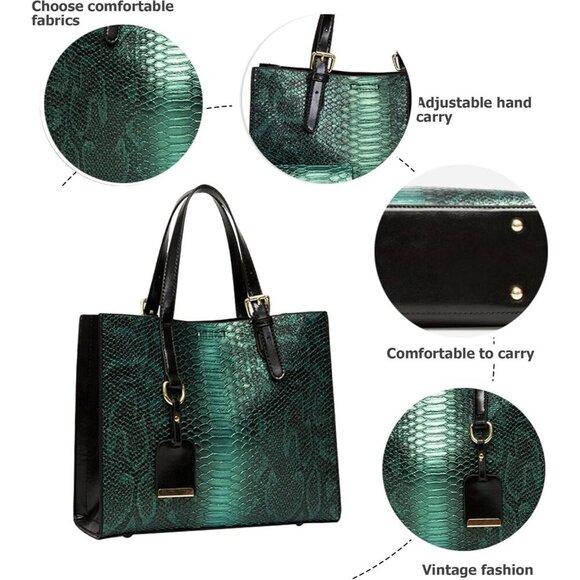 Women’s green 3 Pcs Crocodile Pattern Satchel Set | Stylish Tote & Purse Bags - Picture 5 of 6